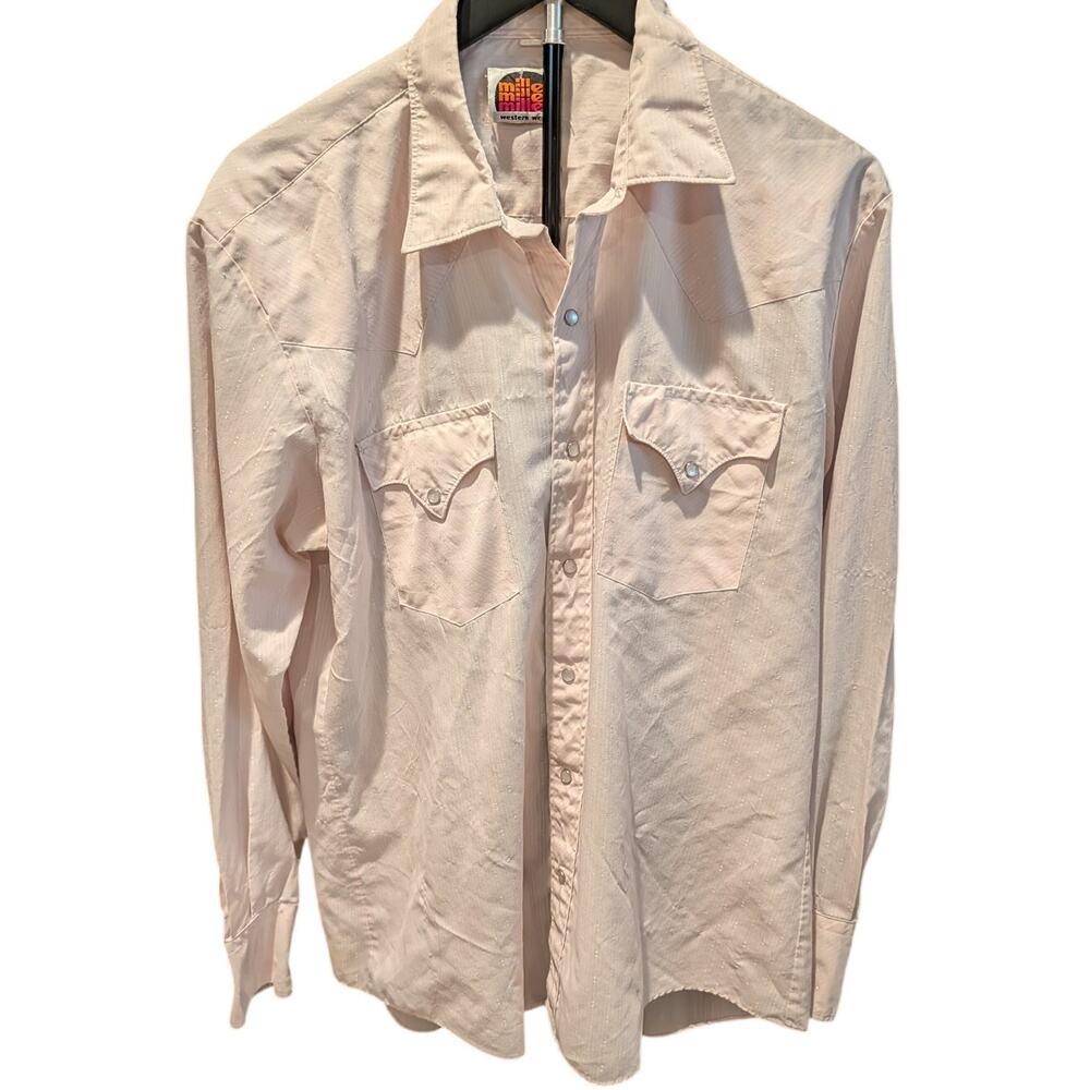 Vintage Miller Western Wear Pearl Snap Shirt White Dobby Cowboy Western